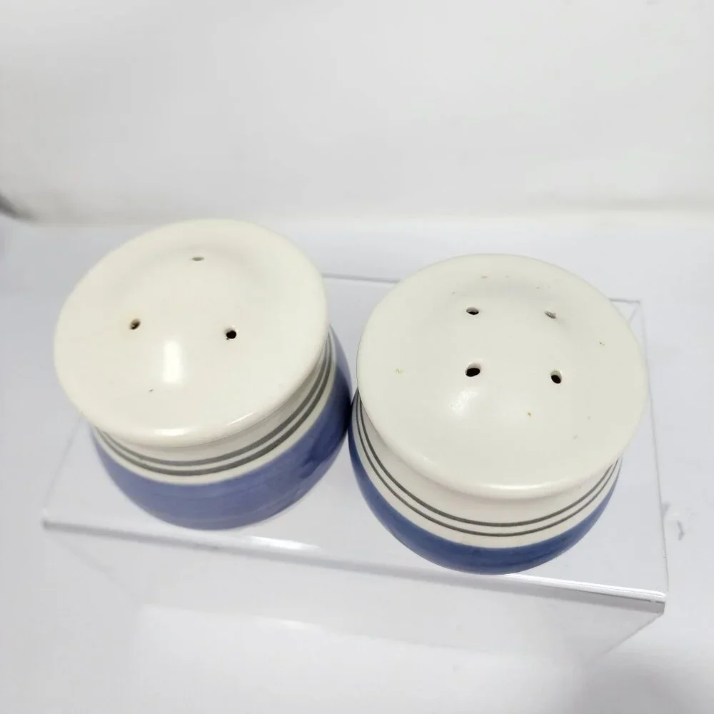Pfaltzgraff Rio Salt Pepper Shaker Set Ceramic Blue White With Striped Design